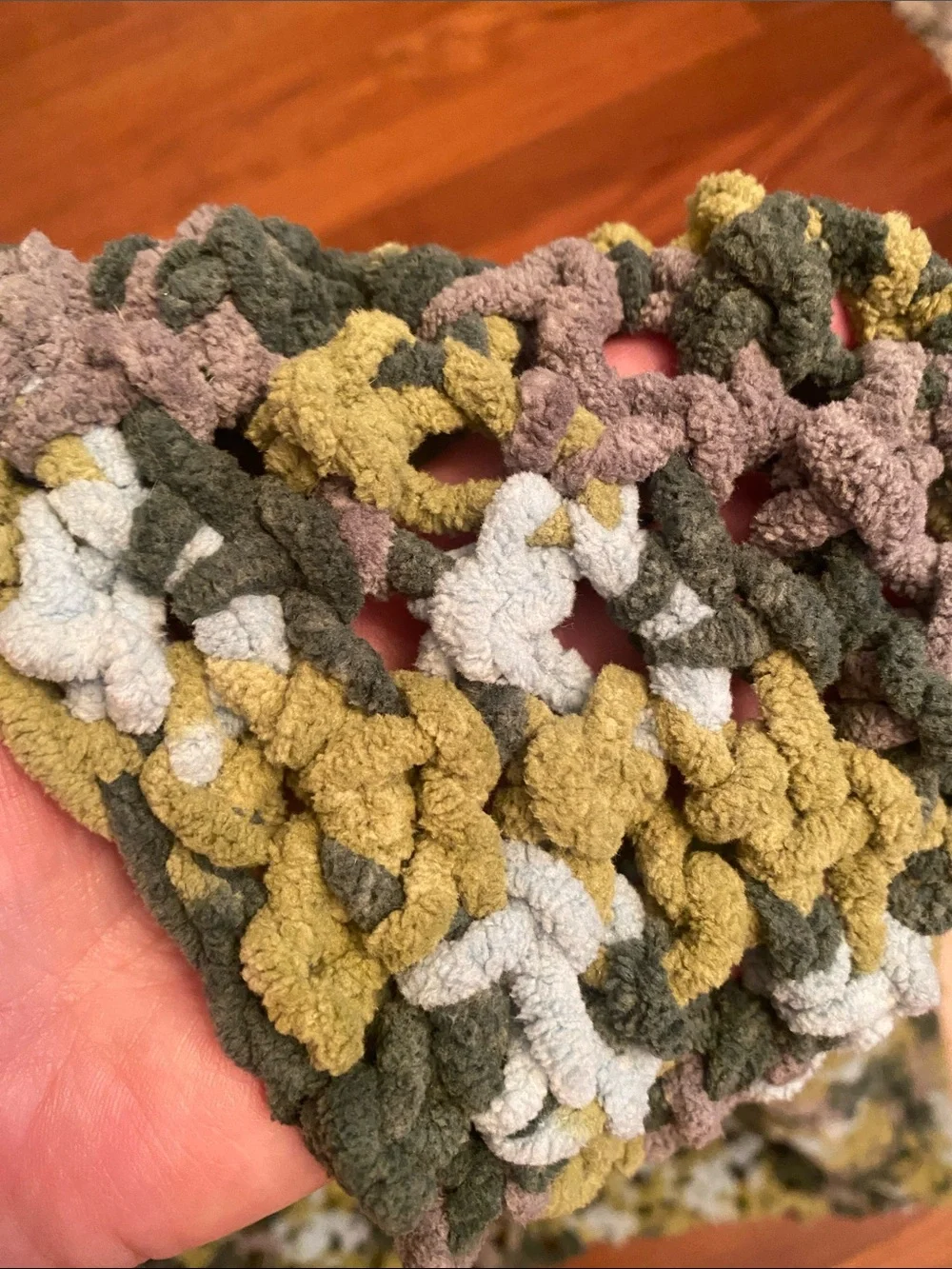 Handmade Multicolor Soft Crochet Throw Beautiful Color Olive, Cream Green 41x57